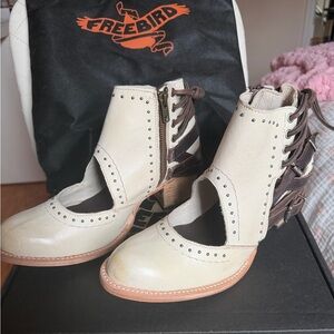 Freebird Ivory and Dark Brown Heeled Boots